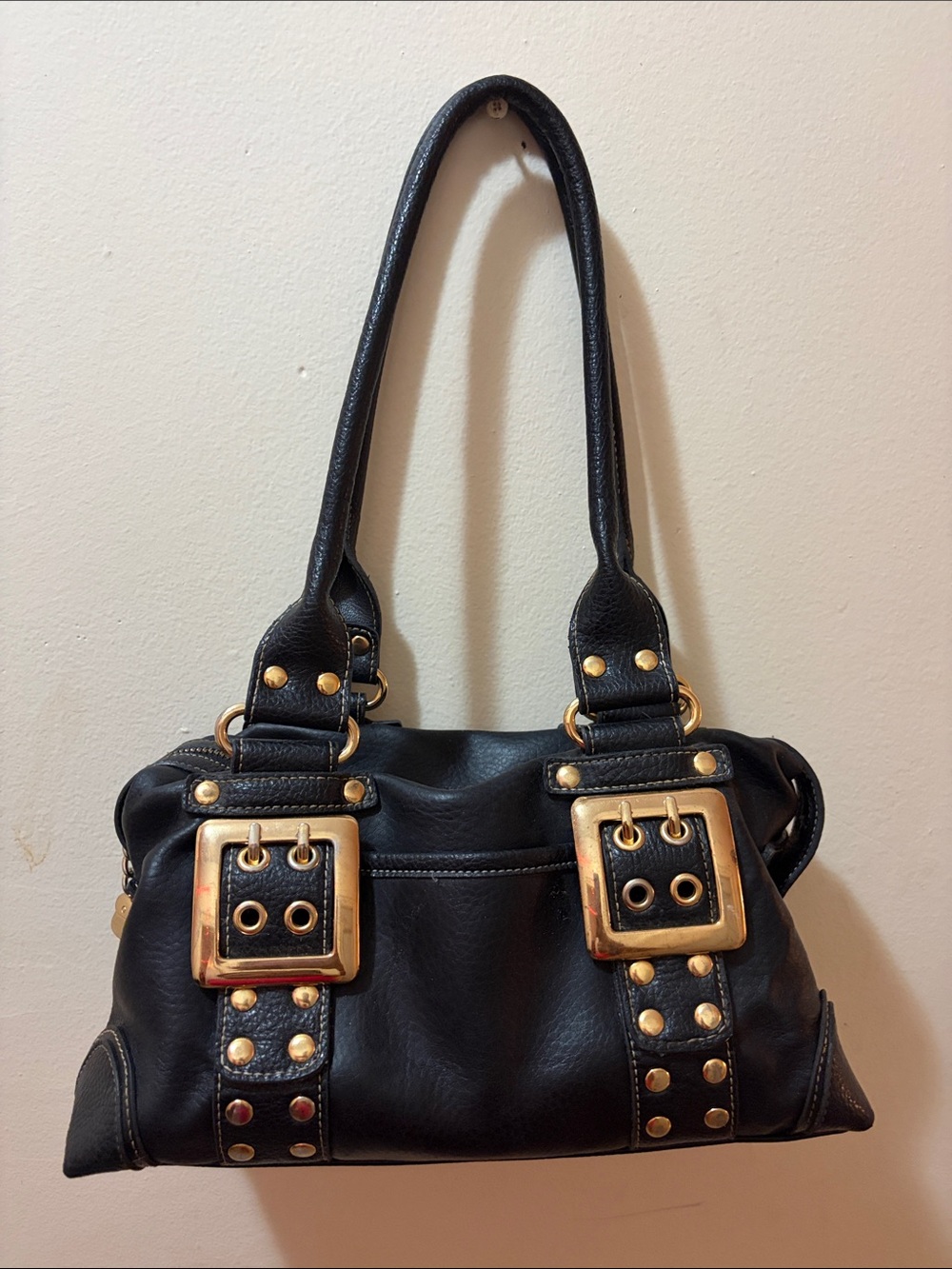 Kathy Van Zeeland Black Shoulder Bag with Gold Hardware